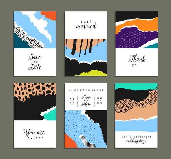 Colección de tarjetas artísticas con formas abstractas y texturas hechas a mano . — Vector de stock