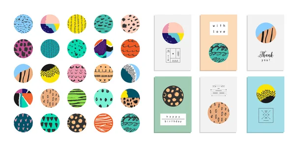 Collection of decor elements and stickers with hand drawn textures — Wektor stockowy