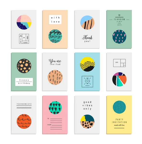 Collection of decor elements and stickers with hand drawn textures made by ink — Stockvector