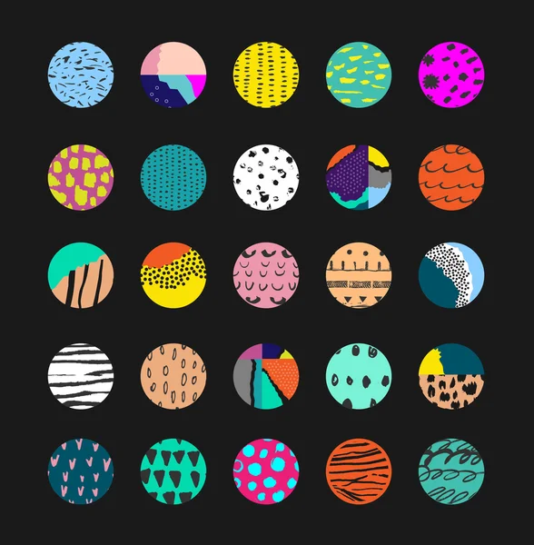 Collection of decor elements and stickers with hand drawn textures made by ink — Stockvector