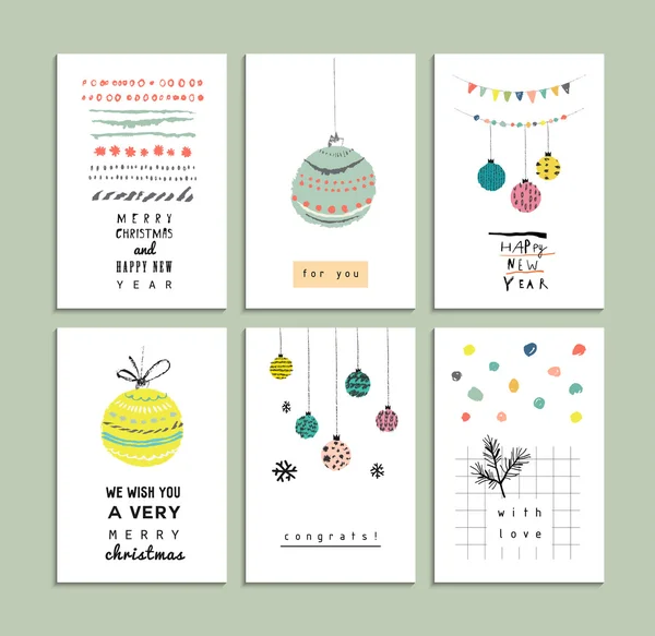 Set of cute hand drawn cards. Merry Christmas and Happy New Year. Holiday invitation design. Vector. Isolated — Stockvector