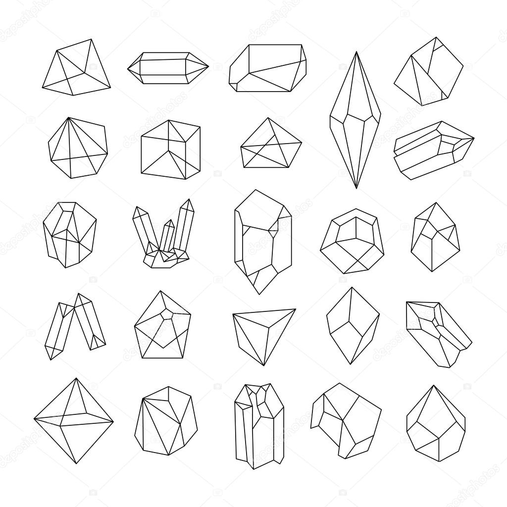 Set of crystals. Geometric shapes. Trendy hipster retro background