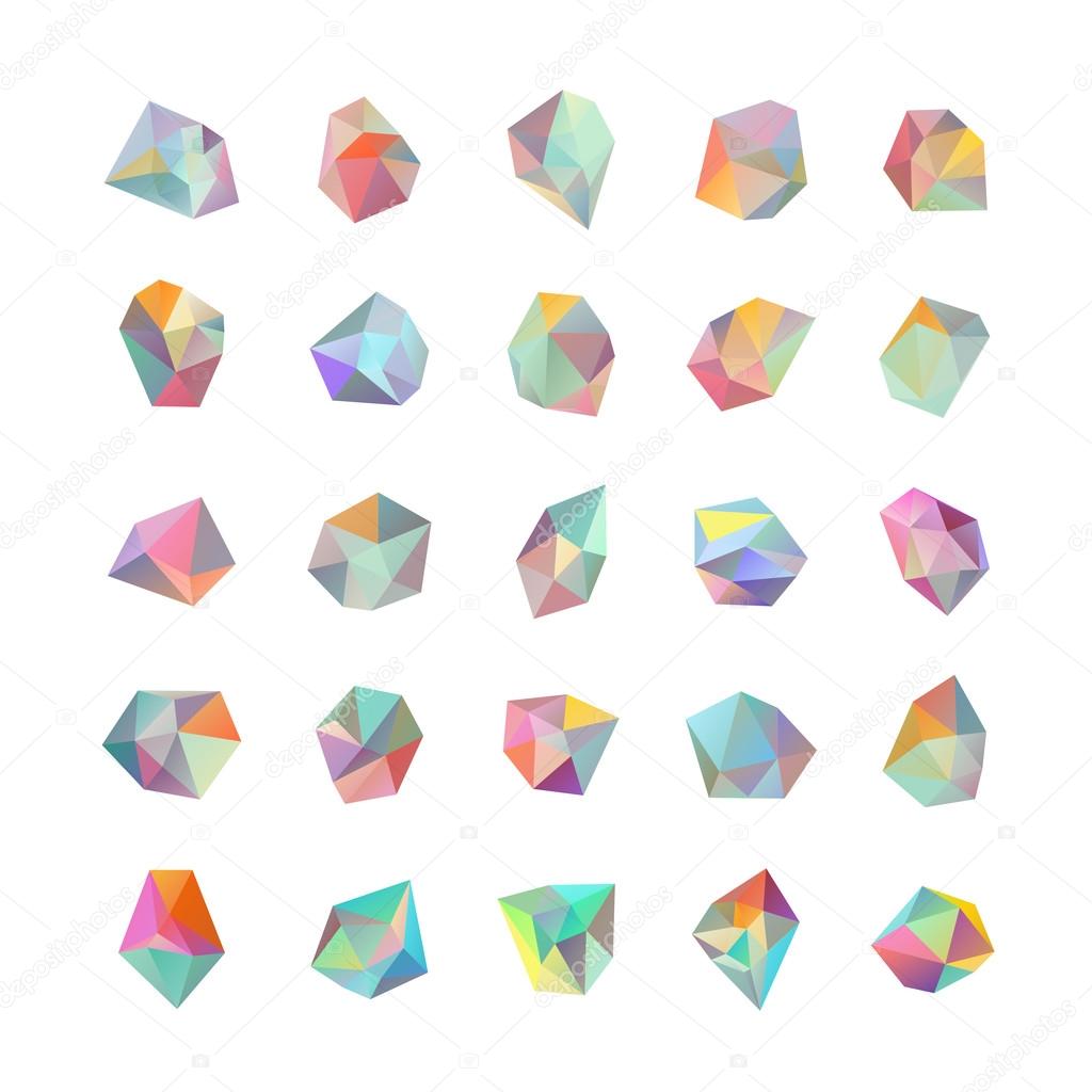 Collection of colored crystals. Geometric shapes.