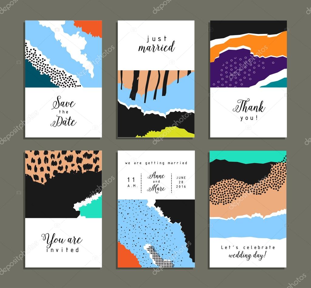 Collection of artistic cards with abstract shapes and hand made textures.