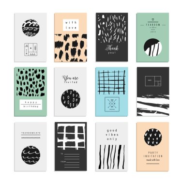 Collection of artistic cards with abstract shapes
