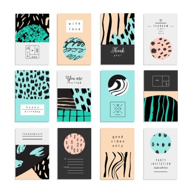 Collection of artistic cards with abstract shapes