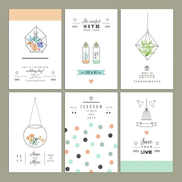 Hand drawn collection of romantic trendy invitations. — ストックベクタ