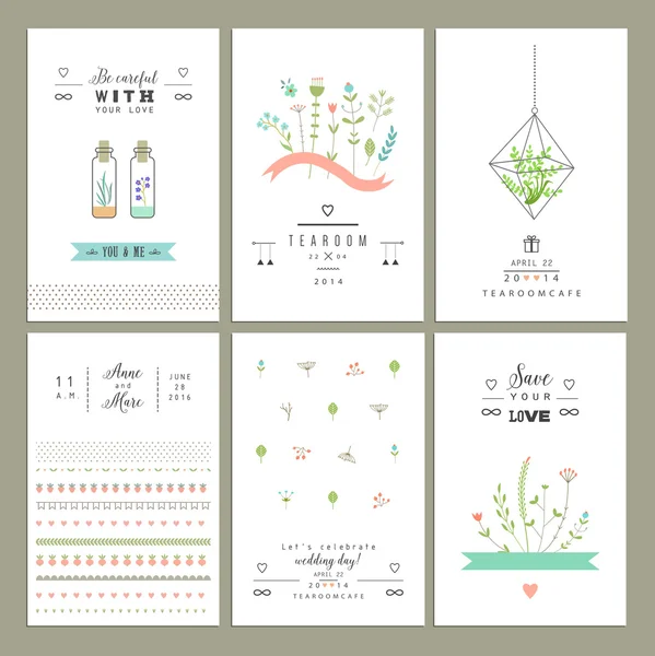 Hand drawn collection of romantic trendy invitations. — Stock vektor