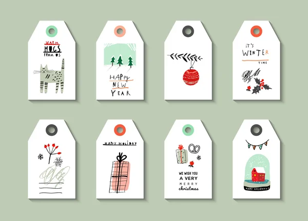 Collection of gift tags. Cute decorative hand drawn set. — Stok Vektör