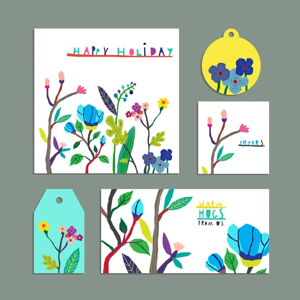 Ensemble vectoriel de cartes florales avec fleurs . — Image vectorielle