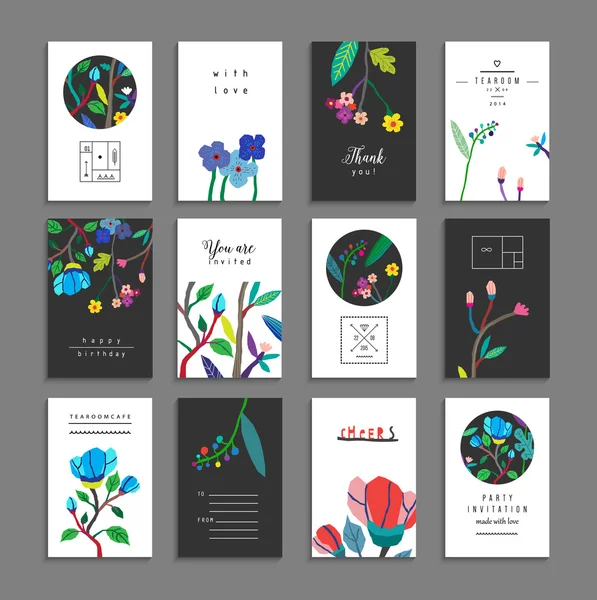 Coleção de cartões com flores . — Vetor de Stock