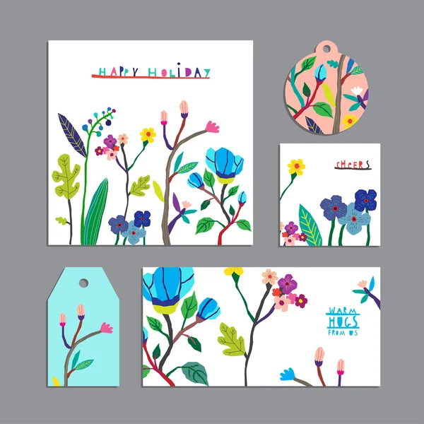 Conjunto vectorial de tarjetas florales con flores . — Vector de stock
