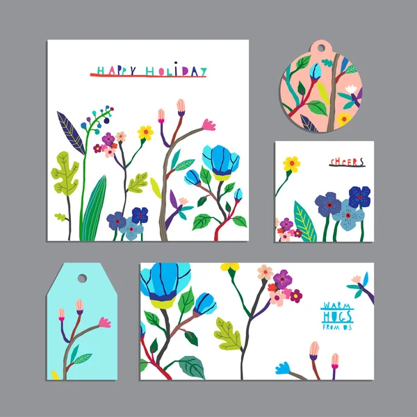 Conjunto vectorial de tarjetas florales con flores . — Archivo Imágenes Vectoriales