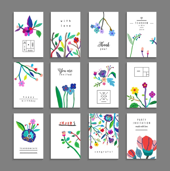 Colección de tarjetas inusuales con flores . — Vector de stock