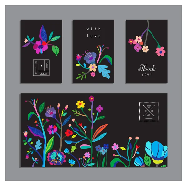 Colección de tarjetas inusuales con flores . — Archivo Imágenes Vectoriales