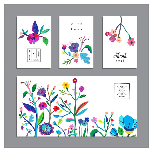 Raccolta di carte insolite con fiori . — Vettoriale Stock
