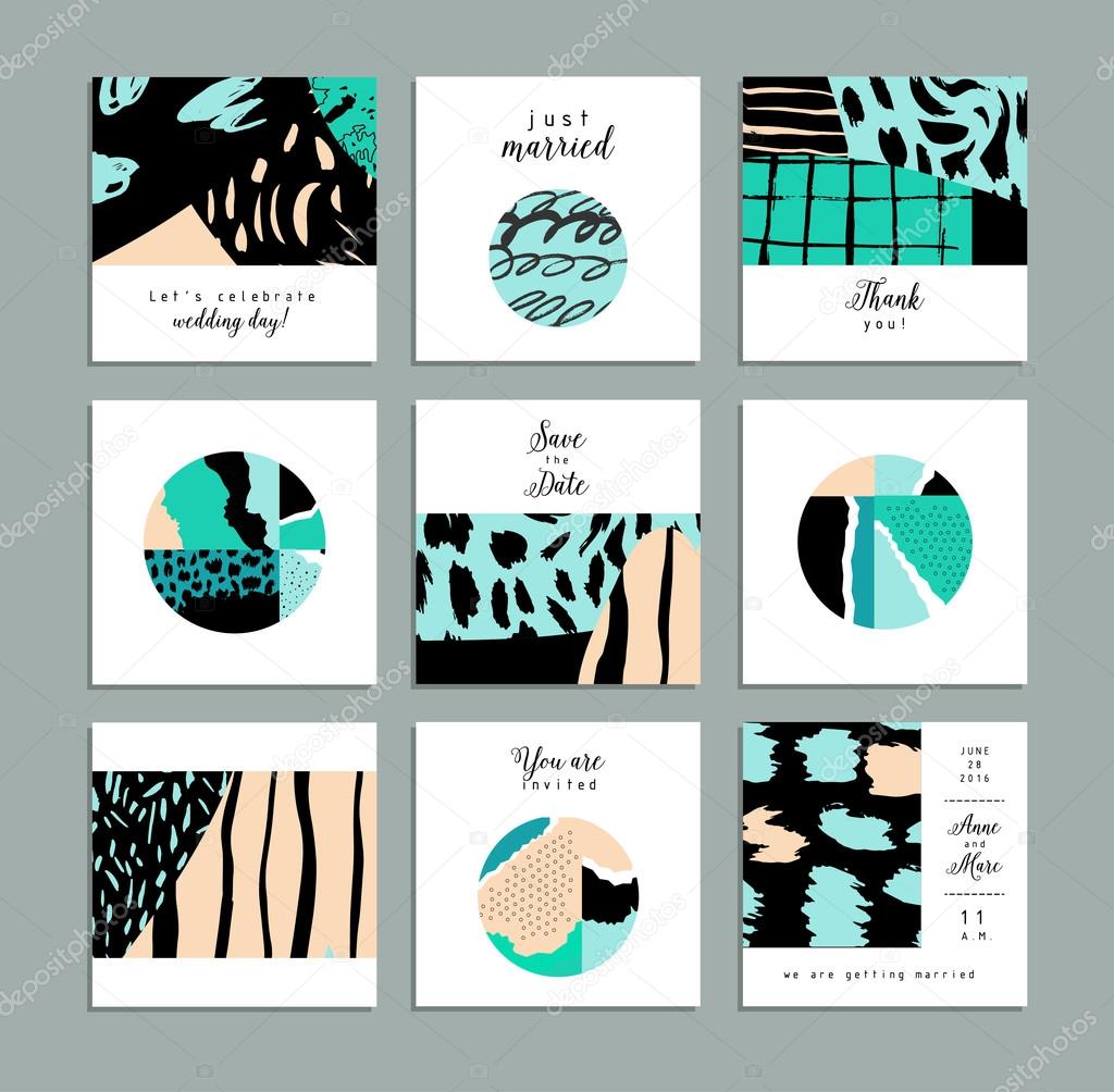 Collection of artistic cards with abstract shapes