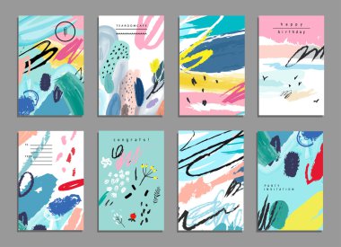 Sanatsal yaratıcı evrensel kartlar. El çizimi dokular.