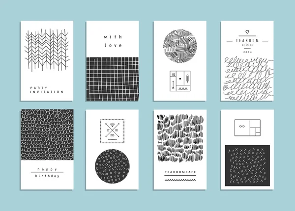 Set of creative freehand cards. Hand Drawn textures. Vector. — 스톡 벡터