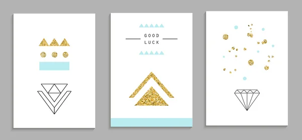 Set of trendy invitations with gold glitter texture. — Stockvector