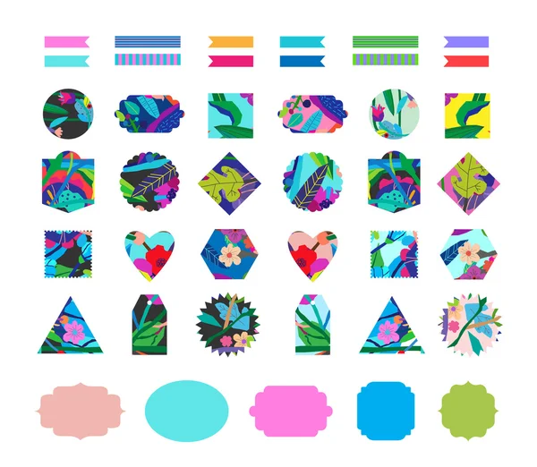 Etikettenset, Aufkleber, Geschenkanhänger, Klebestreifen — Stockvektor