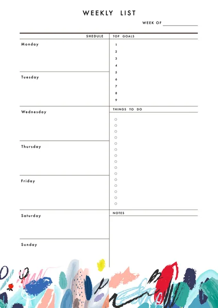 Modelo de Planejador Semanal. Organizador e agenda —  Vetores de Stock