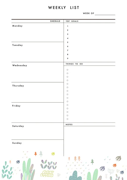 Modelo de Planejador Semanal. Organizador e agenda —  Vetores de Stock