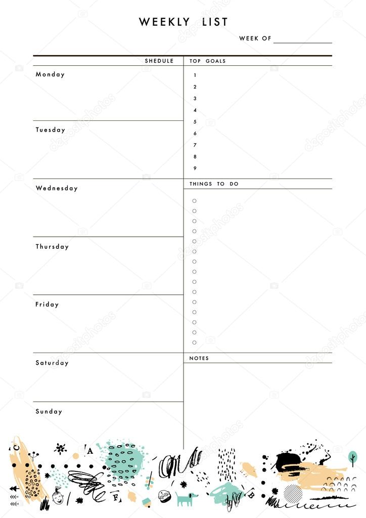 Weekly Planner Template. Organizer and Schedule