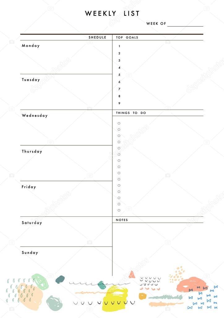 Weekly Planner Template. Organizer and Schedule
