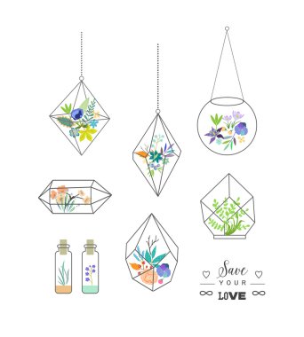 Beautiful terrariums with flowers. Wedding, marriage, bridal, bi