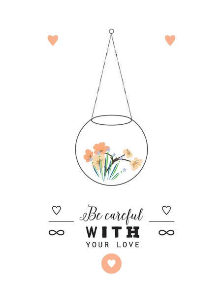 Stylish romantic invitation with terrarium and flowers. — 스톡 벡터