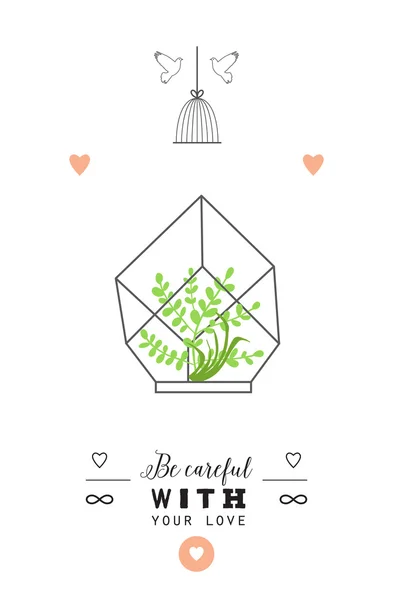 Stylish romantic invitation with terrarium and flowers. — Διανυσματικό Αρχείο