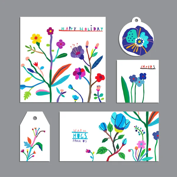 Set vettoriale di carte floreali con fiori . — Vettoriale Stock