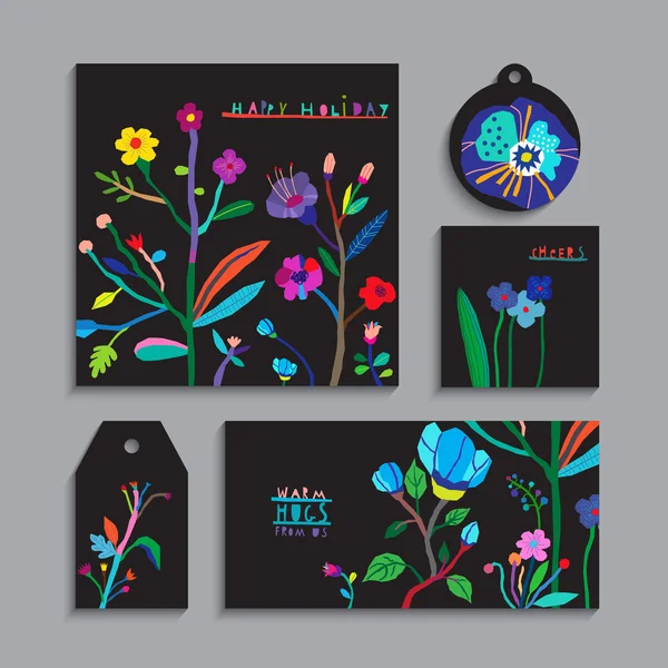 Conjunto vectorial de tarjetas florales con flores . — Archivo Imágenes Vectoriales