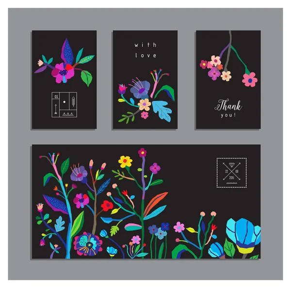 Collection de cartes insolites avec des fleurs . — Image vectorielle