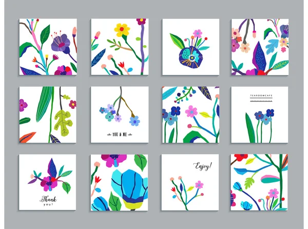 Collection of unusual cards with flowers. — Stock Vector