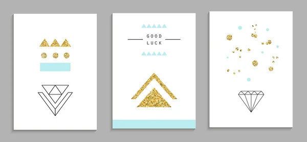 Hippe uitnodigingen met gouden glitter textuur. — Stockvector