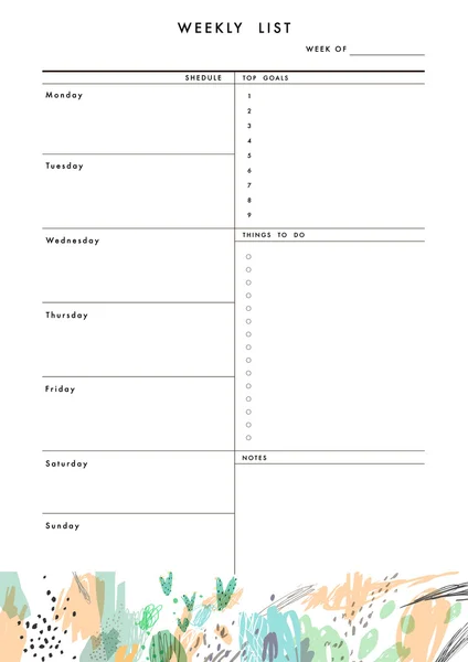 Modello di Planner settimanale. Organizzatore — Vettoriale Stock