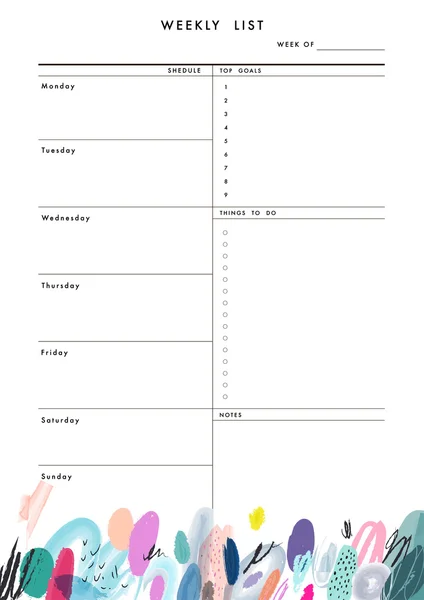 Εβδομαδιαίο Planner πρότυπο. Διοργανωτής — Διανυσματικό Αρχείο