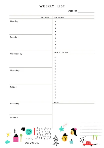 Modelo de Planejador Semanal. Organizador —  Vetores de Stock