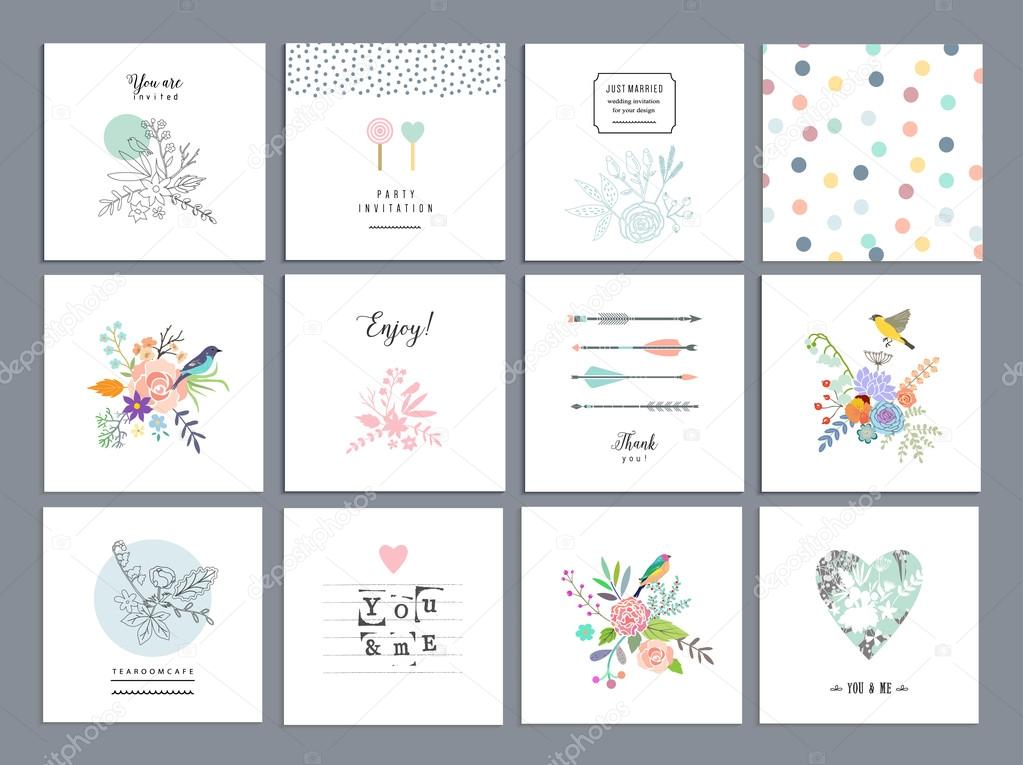 Set of romantic floral cards.