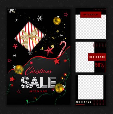 Noel sosyal medya tanıtımı, promosyon sonrası şablonlar. Sosyal medya için kare kare çerçeve.