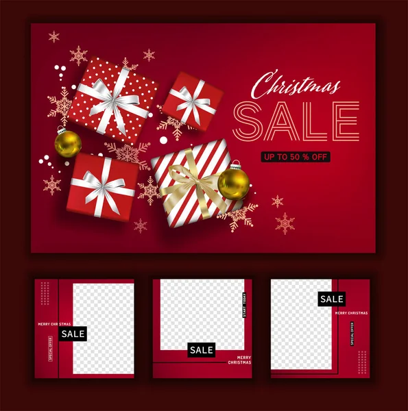 Christmas Social Media Promote Promotion Post Templates Post Square Frame — Stock Vector