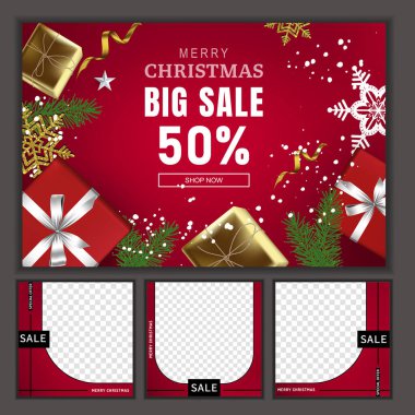 Noel sosyal medya tanıtımı, promosyon sonrası şablonlar. Sosyal medya için kare kare çerçeve.