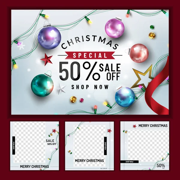 Promoção Mídia Social Natal Promoção Post Templates Post Quadro Quadrado — Vetor de Stock