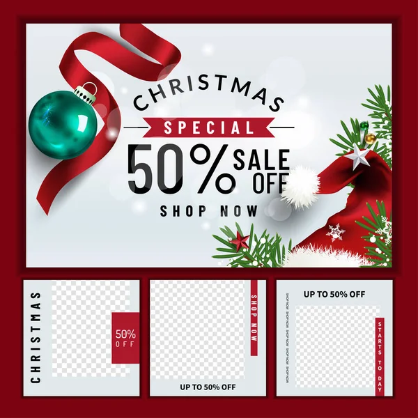 Christmas Social Media Promote Promotion Post Templates Post Square Frame Стоковая Иллюстрация