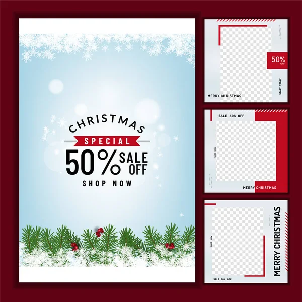 Christmas Social Media Promote Promotion Post Templates Post Square Frame Лицензионные Стоковые Иллюстрации