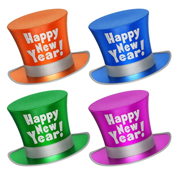 3D renderizado colección de coloridos sombreros de Año Nuevo Feliz —  Fotos de Stock