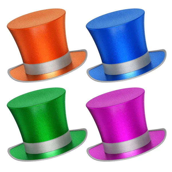 Coleção renderizada 3D de chapéus de topo de decoração colorida — Fotografia de Stock