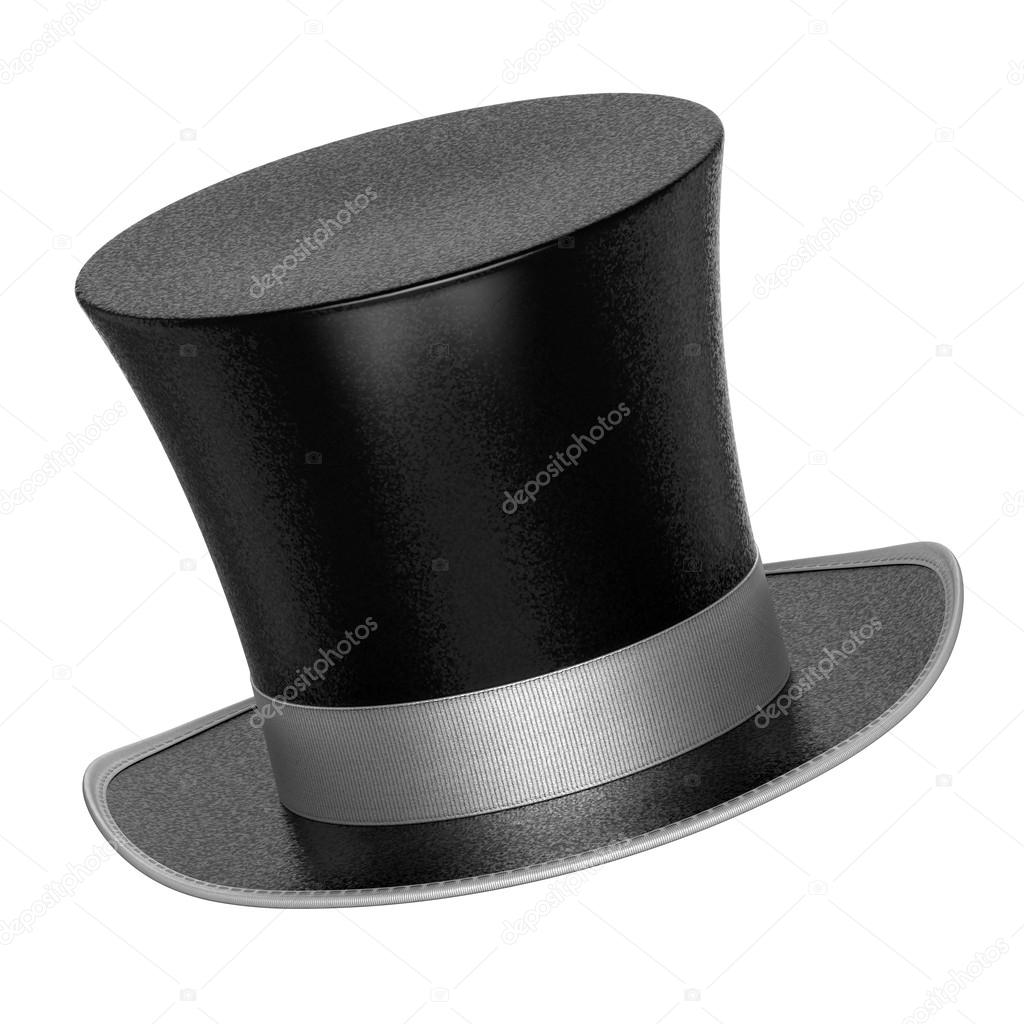  3D rendered black decoration top hat with silver ribbon